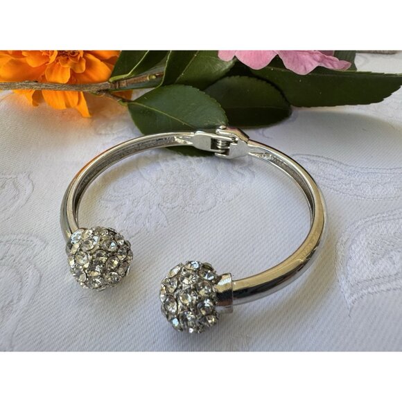 Silver-tone Snap Rhinestone Bangle Bracelet Women Party Jewelry Gift NEW - Picture 1 of 13
